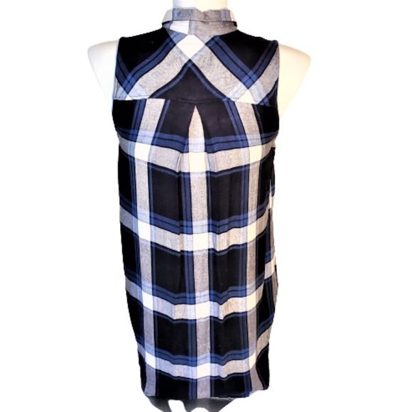 Rails Jordyn Tunic Sleeveless Flannel Plaid Button Front Blue Top Size L - Picture 2 of 8